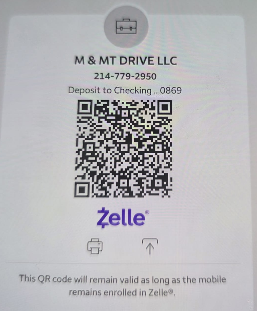 Zelle QR Code - M & MT DRIVE LLC
